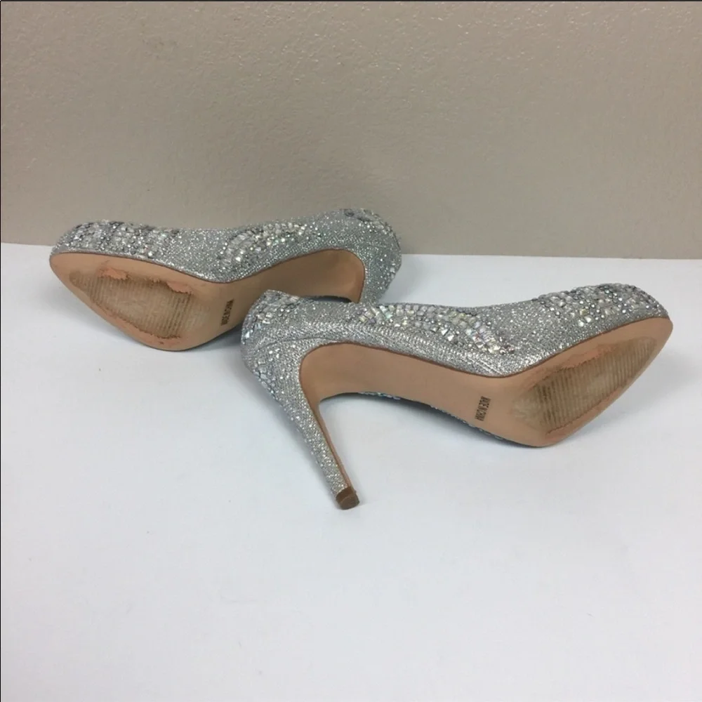 Silver Rhinestone Bling Platform Stilettos Size 8